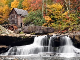 Old Lumber Mill by a Waterfall Wallpaper (click to view)